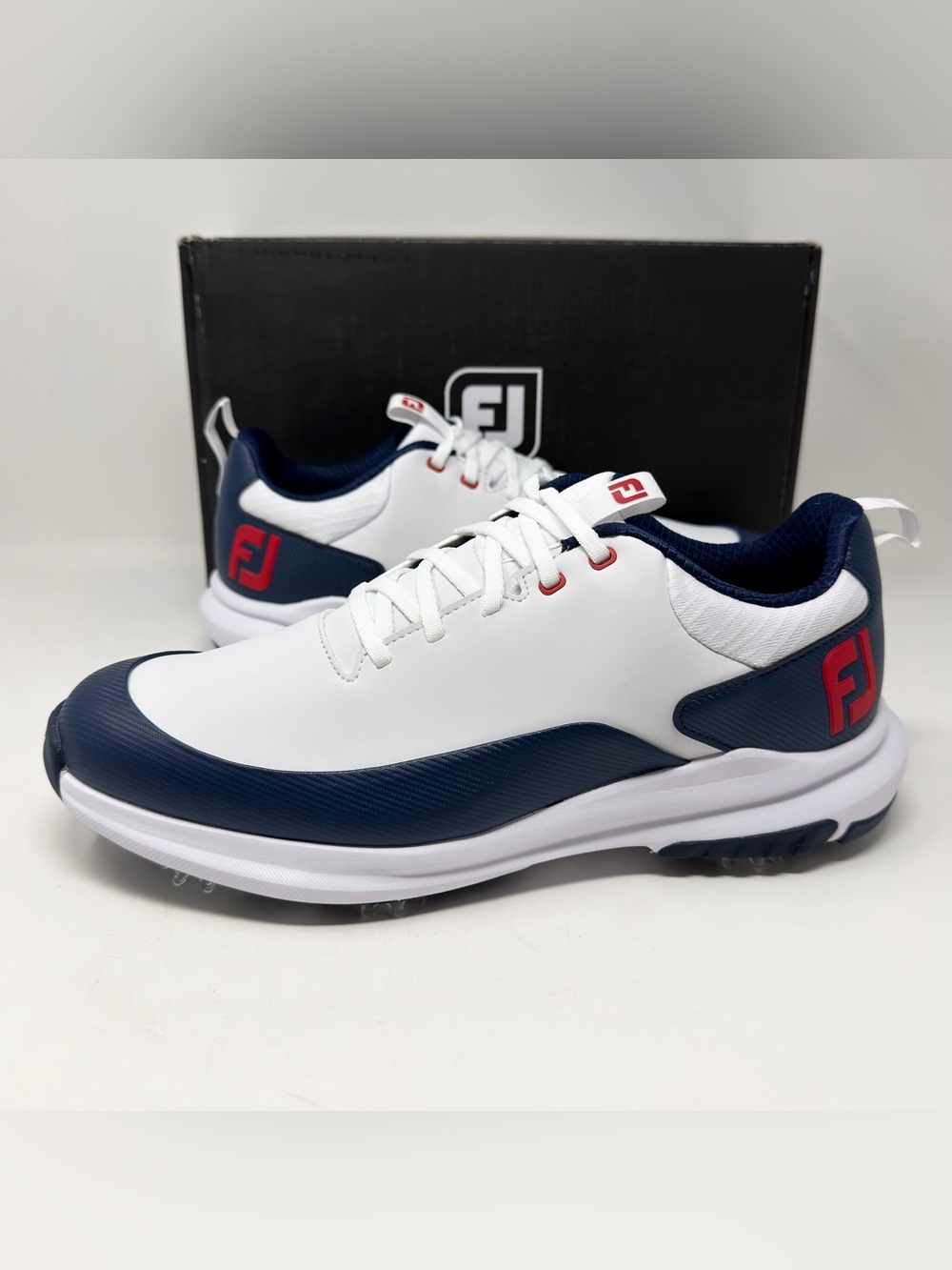 FootJoy Tour Rival Golf Shoes White Navy Red Men’s Size 9.5 (56959)